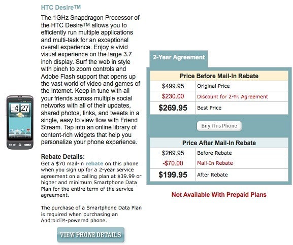 US Celluar is now selling the HTC Desire for $200 on-contract