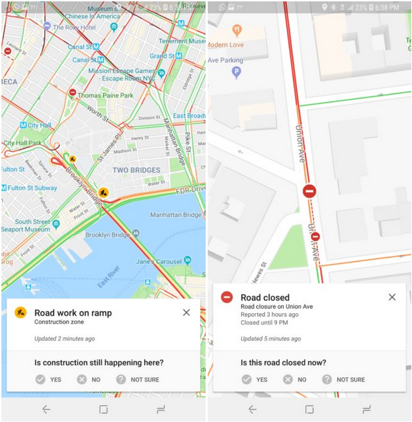 Some Google Maps users are seeing incident reports like these two examples - Some Google Maps users are seeing Waze-like incident reporting and trip summaries