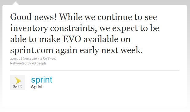 HTC EVO 4G is expected to become available through Sprint&#039;s site next week