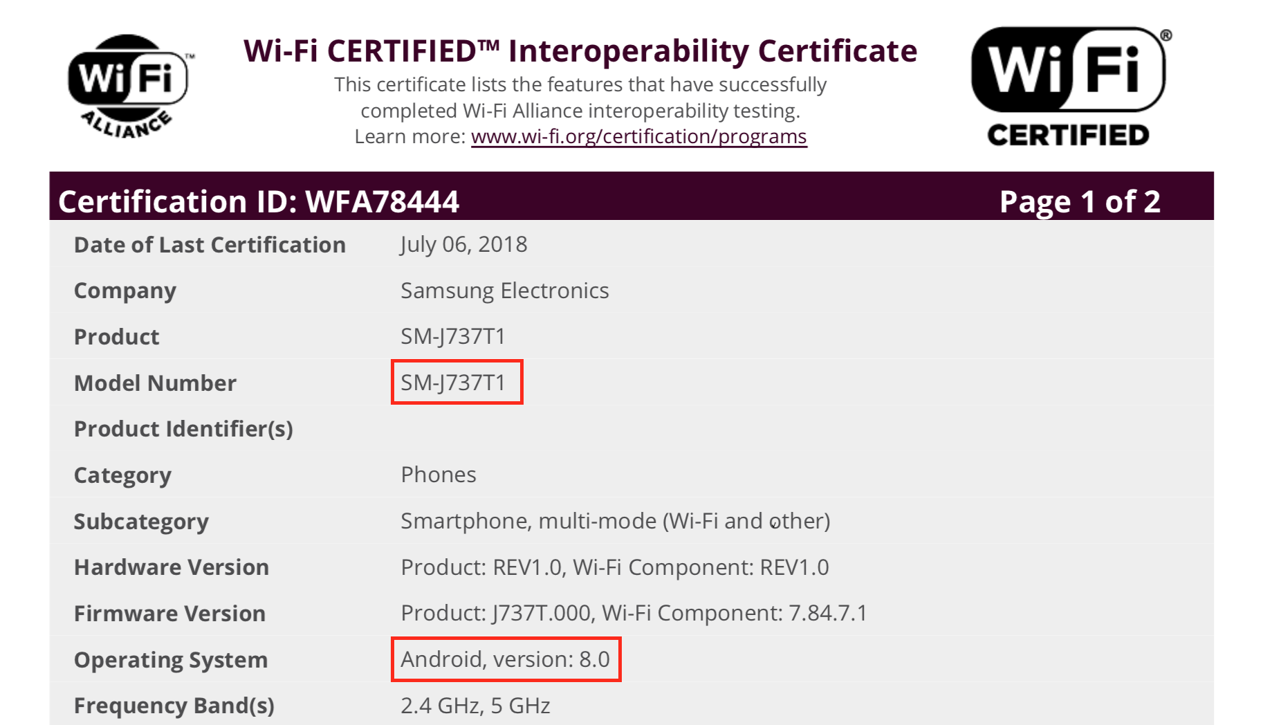 The mystery Galaxy phone received its Wi-Fi certification - Mystery Samsung Galaxy phone spotted passing through the Wi-Fi Alliance