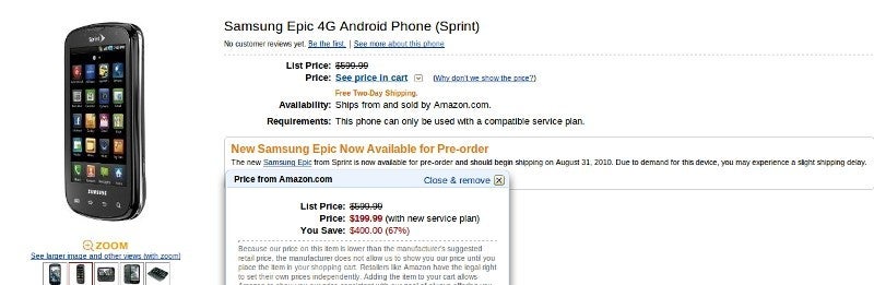 Samsung EPIC 4G gets the Amazon treatment - $199 with no rebate hassles