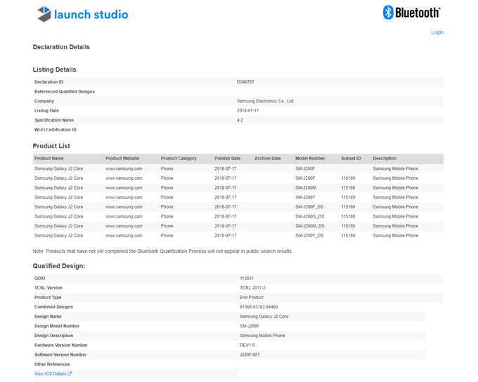 Samsung Galaxy J2 Core with Android Go receives Bluetooth certification