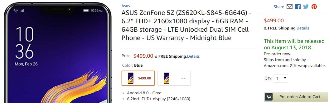 Asus ZenFone 5Z now available for pre-order in the US (at a decent price)