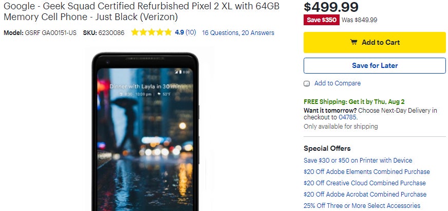 Deal: Buy a Google Pixel 2 XL for just $499 (certified refurbished)
