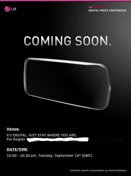 LG sending out invitations for an LG Optimus press event on September 14th