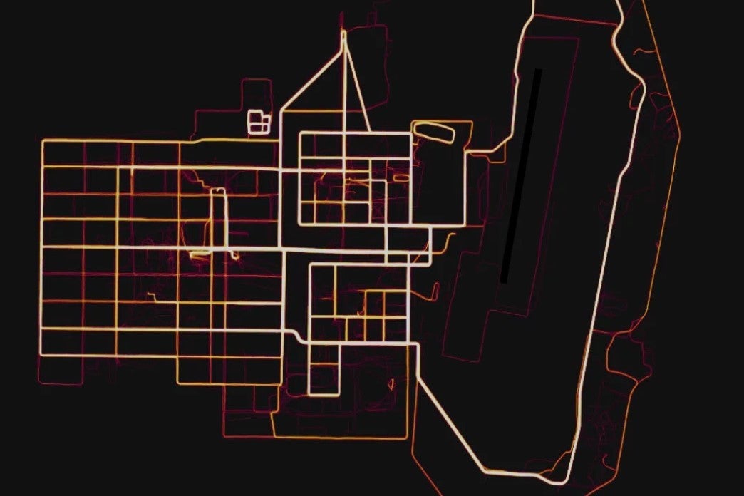 Heatmap of one of the bases - The Pentagon forces military personnel to turn off GPS on its smartphones to stop revealing secret bases