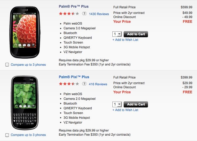 Verizon&#039;s Palm Pre Plus is now priced for free on-contract
