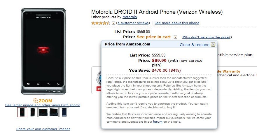 Wirefly &amp; Amazon prices the Motorola DROID 2 at $89.99 on-contract