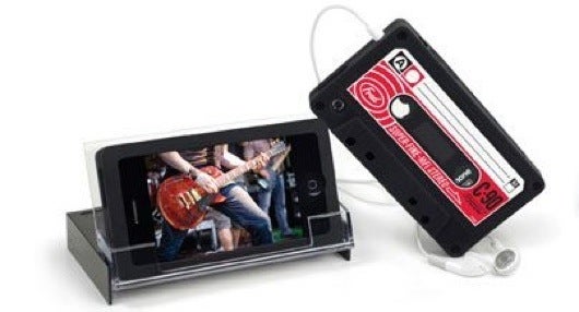 Tape cassette looking case for the iPhone 4 doubles as a stand