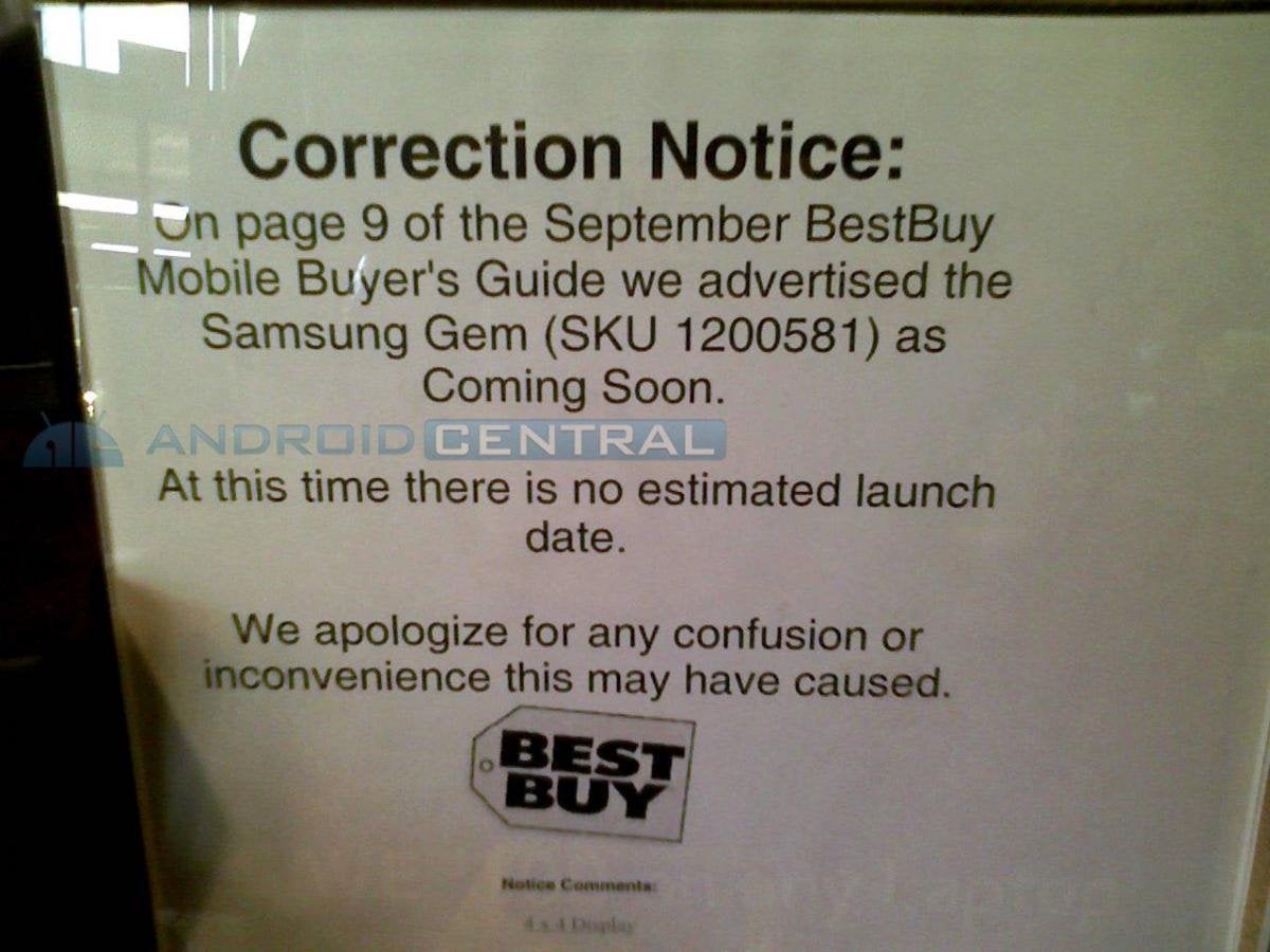 Best Buy retracts its statement of launching the Samsung Gem