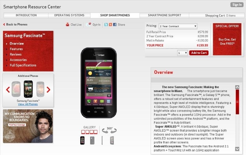 Verizon goes BOGO on the Fascinate, second handset is free on contract