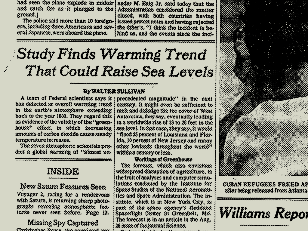 Some US scientists have been onto climate change since the late 70s, and Apple is making a TV series about them. (August 22, 1981, the NYT front page) - Apple just bought the rights of an amazing TV series for its 2019 Netflix killer