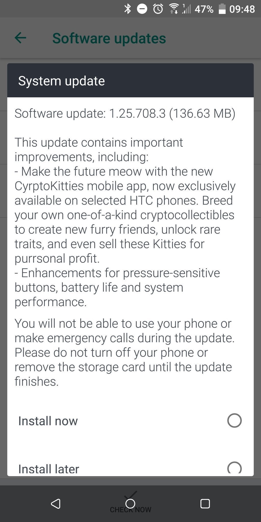 HTC U12+ update brings enhancements to pressure-sensitive buttons, battery life, CryptoKitties