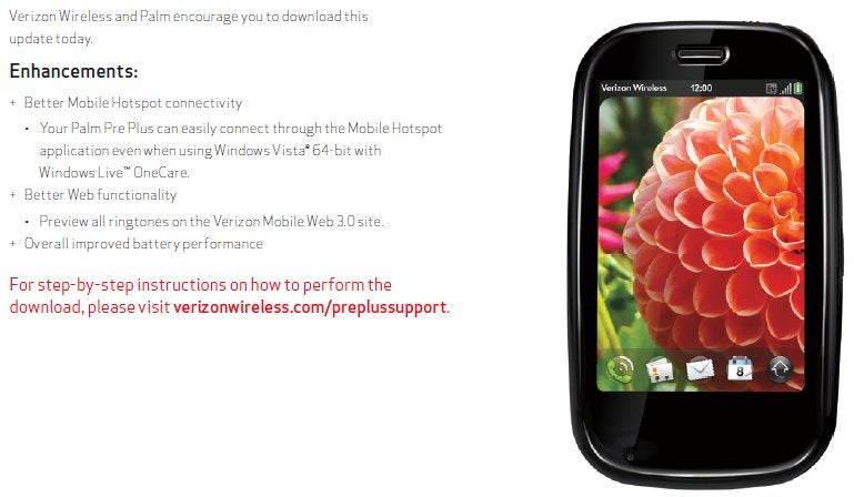 webOS 1.4.5 for Verizon&#039;s Palm Pre Plus should go live in the coming weeks?