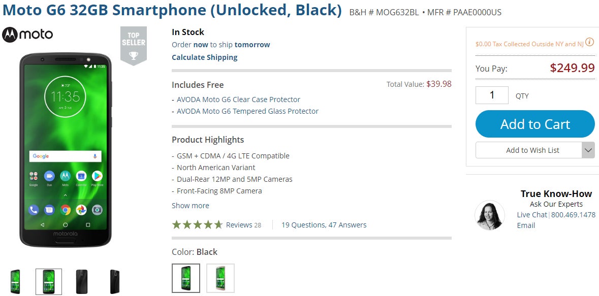 Unlocked Motorola Moto G6 now comes with free case and screen protector (a $39.98 value)