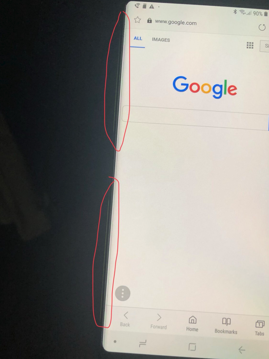 Some Samsung Galaxy Note 9 units are exhibiting signs of light leakage along the left edge of the screen - Some Samsung Galaxy Note 9 displays are exhibiting signs of light leakage