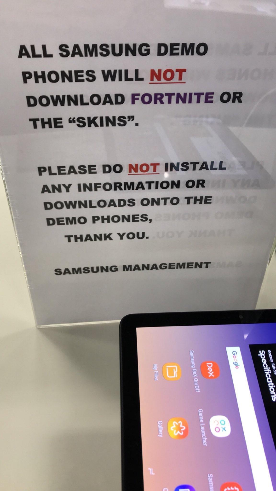 Fortnite fans are stealing the Galaxy skin from Note 9 demo units, and Samsung is not impressed