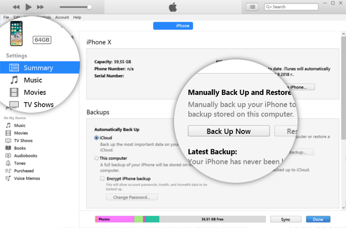 You can create a new backup at any time by pressing Back Up Now - How to back up an iPhone