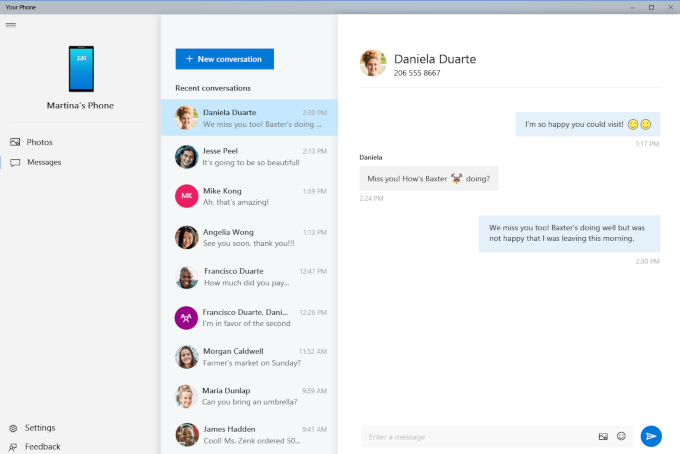 Messaging from Your Phone Windows app - Your Phone Windows app will let you write text messages from your PC