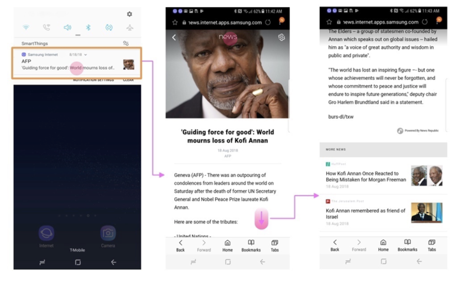 Samsung News experience - Samsung Internet Browser updated with Quick Suggest, news notifications