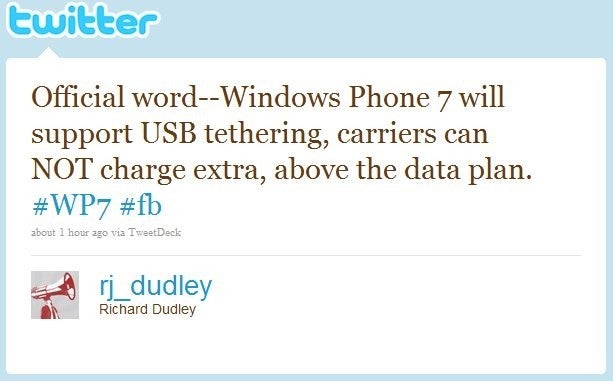 WP7 devices to allow USB tethering right out of the box