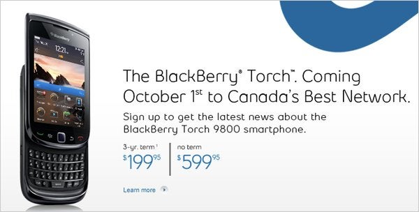 Release of the BlackBerry Torch for Bell has been pushed back to October 1st