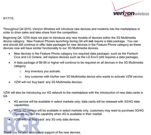No more 3G multimedia device category for Verizon starting in Q4