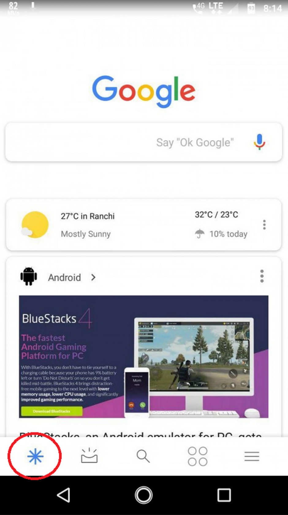 Version of Discover beta test with unlabeled bottom bar - Google is thinking about changing the name of the Google Feed to Discover