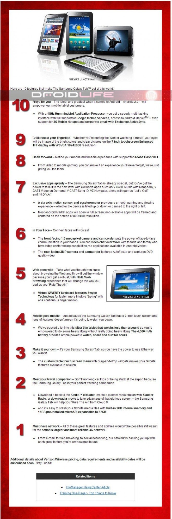 Verizon gives Top Ten reasons to buy a Samsung Galaxy Tab