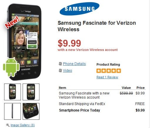 Update: Wirefly is steadily chopping away at the Samsung Fascinate - priced at $9.99