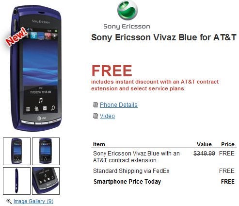 AT&amp;T&#039;s Sony Ericsson Vivaz is priced at free for new &amp; existing customers