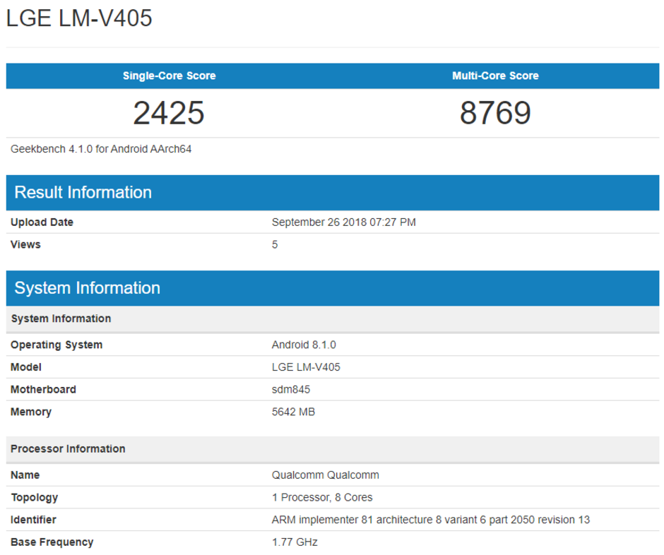 First Verizon LG V40 specs benchmark leaks out, tips a sad Android version