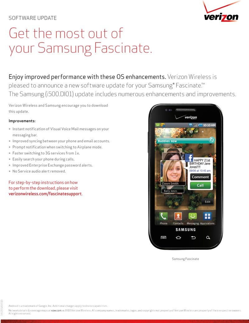 Samsung Fascinate is also ready to receive an update; not Froyo though