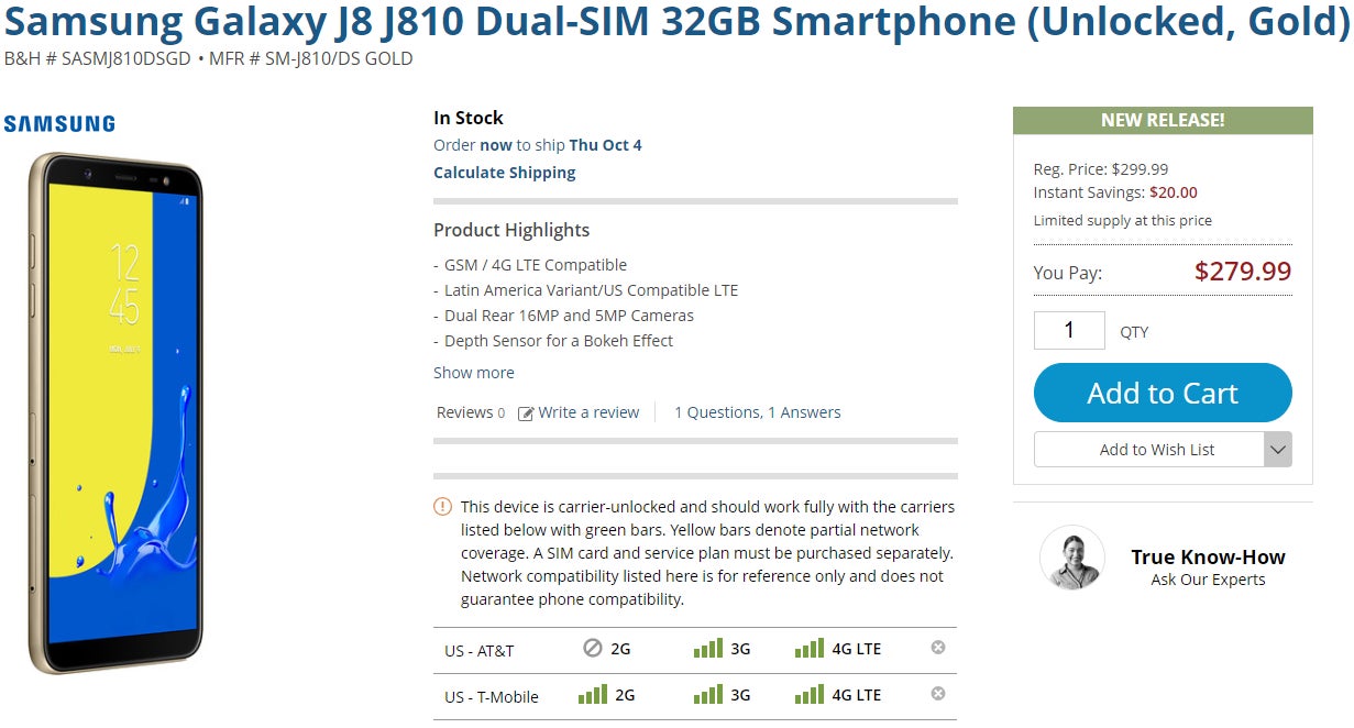 Affordable Samsung Galaxy J8 now available in the US (warranty included), works on AT&T and T-Mobile