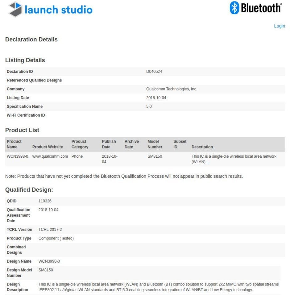 Snapdragon 8150 gets certified by Bluetooth SIG as Qualcomm&#039;s next flagship chip