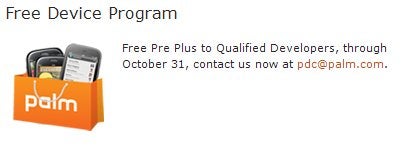 "Qualified Developers" are being offered a free Palm Pre Plus