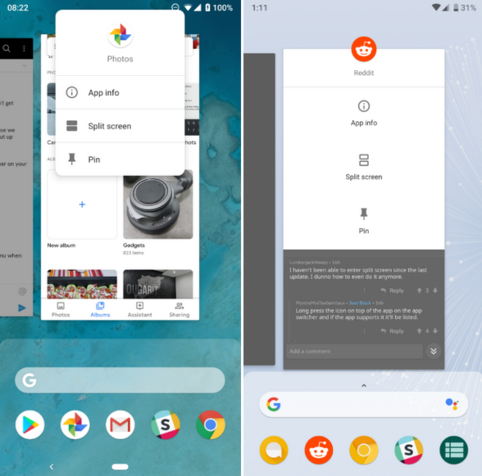 Old launcher at left, Pixel 3 launcher on the right - Sideload the Pixel 3 launcher on your phone running Android 9 Pie
