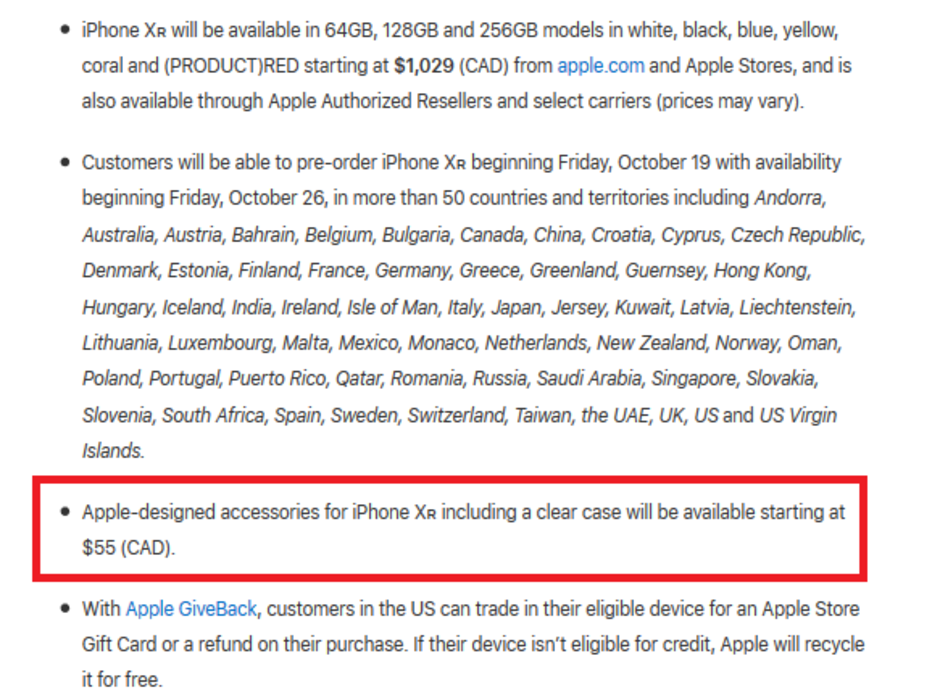Apple's Canadian press release announcing the iPhone XR includes this little nugget about a clear case - Apple will sell an official clear case for the Apple iPhone XR