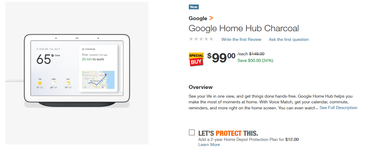 Home Depot has the Google Home Hub on sale for just $99 - Google Home Hub smart display price cut by $50 (34%) at Home Depot (UPDATE)