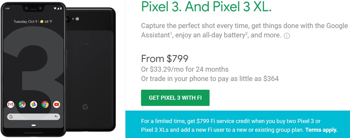 Deal: Buy two Google Pixel 3 phones on Project Fi, get $799 service credit