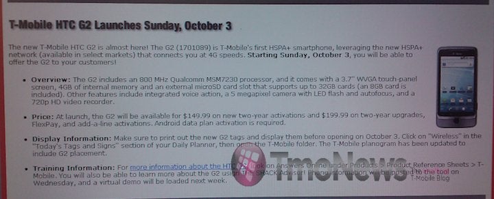 RadioShack will start selling the T-Mobile G2 starting on October 3rd?