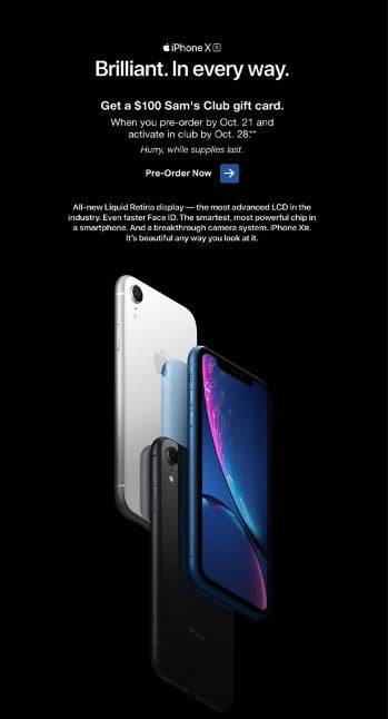 Order the iPhone XR for Verizon, AT&T or Sprint from Sam's Club, and get a $100 gift card deal