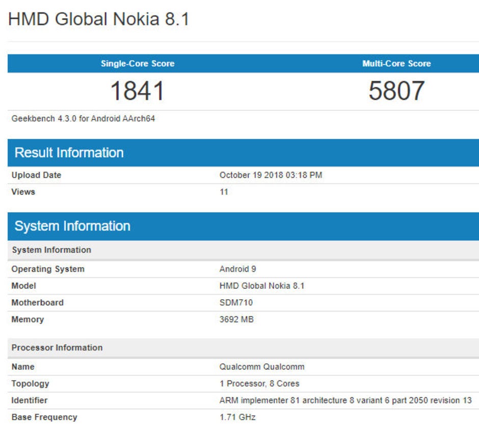 Nokia 8.1 spotted with mid-range specs and Android 9 Pie