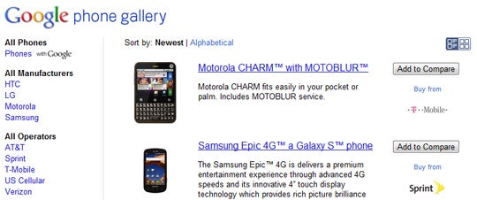 Google Phone Gallery lines up Android phones for you to compare