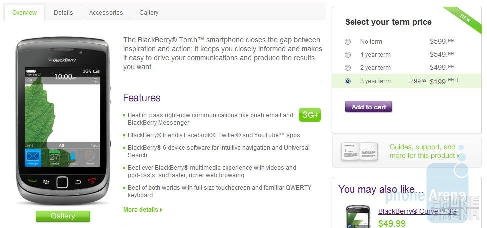 TELUS is now selling the BlackBerry Torch 9800 for $199.99 with a 3-year contract