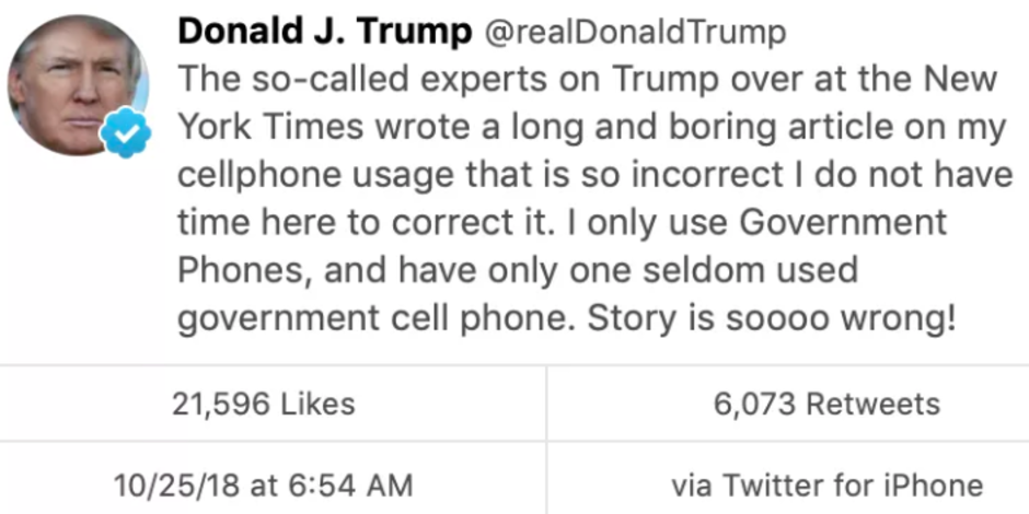 President Trump rebuts the use of unsecured personal iPhone... from an iPhone