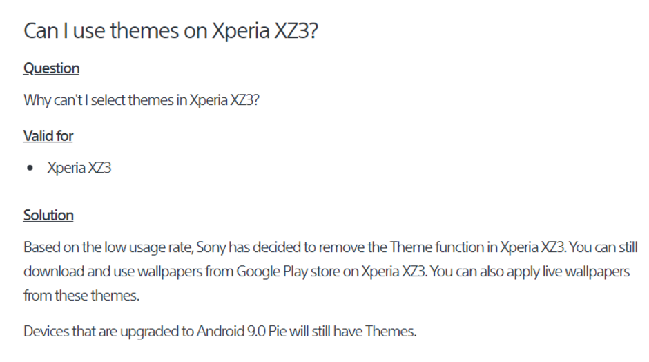 The Sony Xperia XZ3 has officially dropped Xperia Theme support