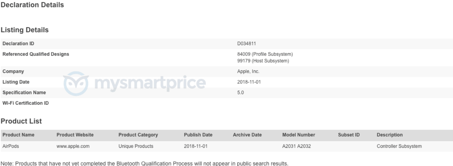 Apple's AirPods 2 have seemingly been certified by Bluetooth SIG