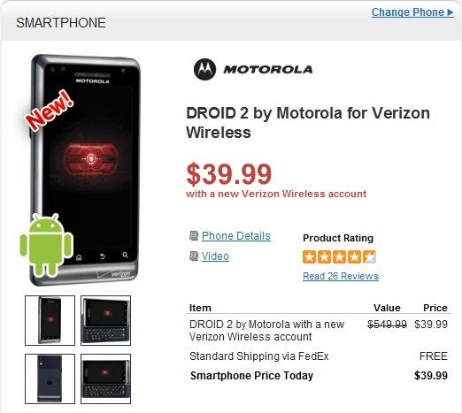 Motorola DROID 2 is now tastefully priced at $39.99 on Amazon & Wirefly