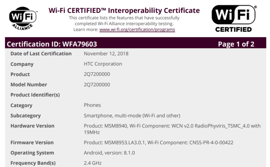 HTC&#039;s next mid-ranger gets certified with Android 8.1 Oreo, Snapdragon 435